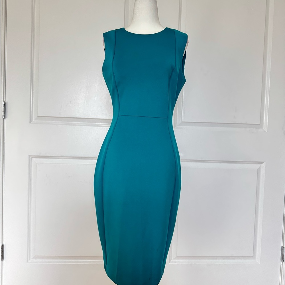 Calvin Klein Teal Sleeveless Sheath Midi Dress